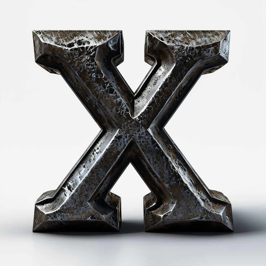Distressed Metallic 3D Uppercase Letter X Monogram Design