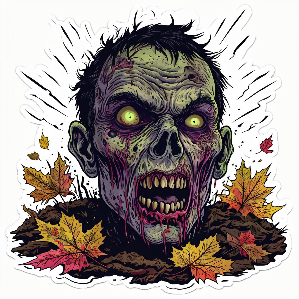 Eerie Zombie Head Emerges from Ground Comic Art Sticker