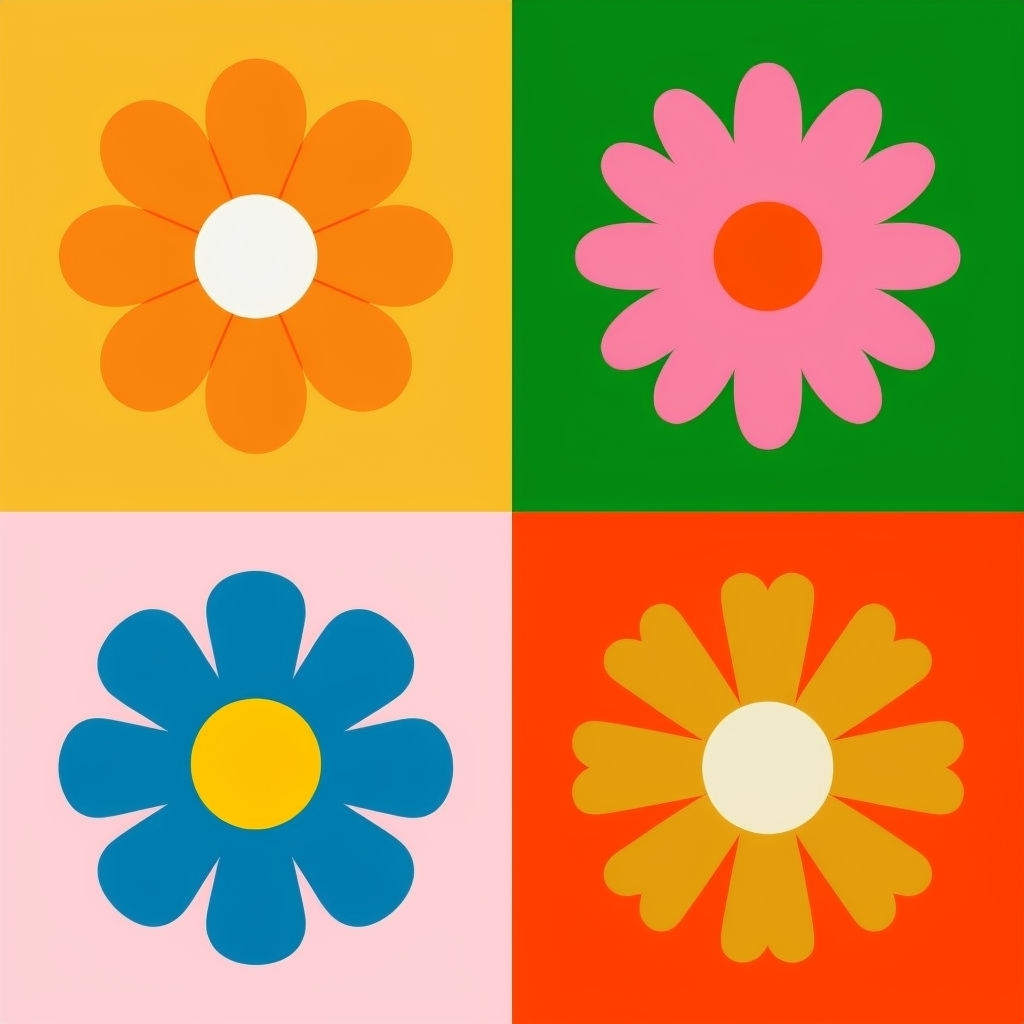 Vibrant Floral Daisy Grid Design with Bold Colors Seamless Pattern