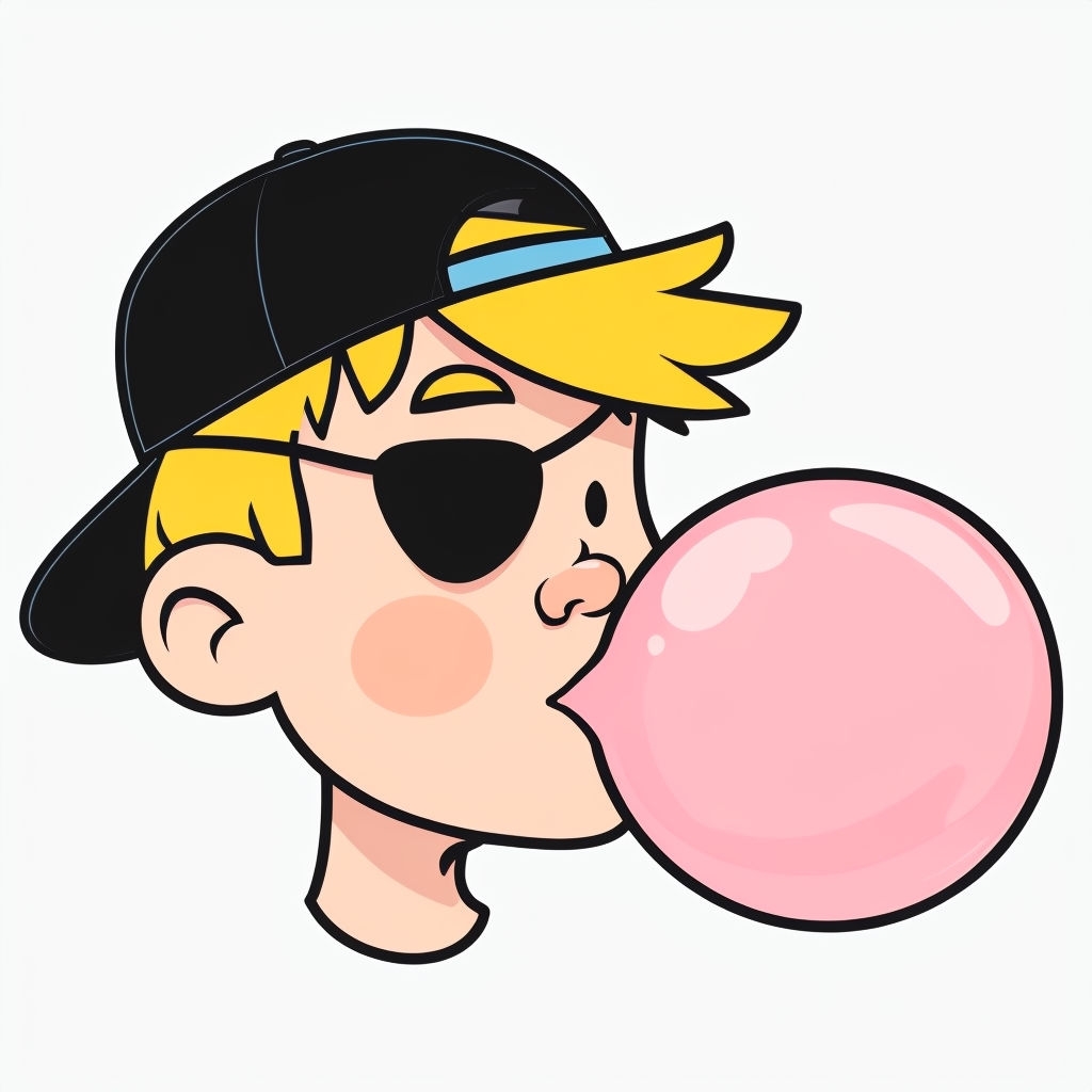 Playful Young Boy Blowing Bubble Gum Cartoon Sticker