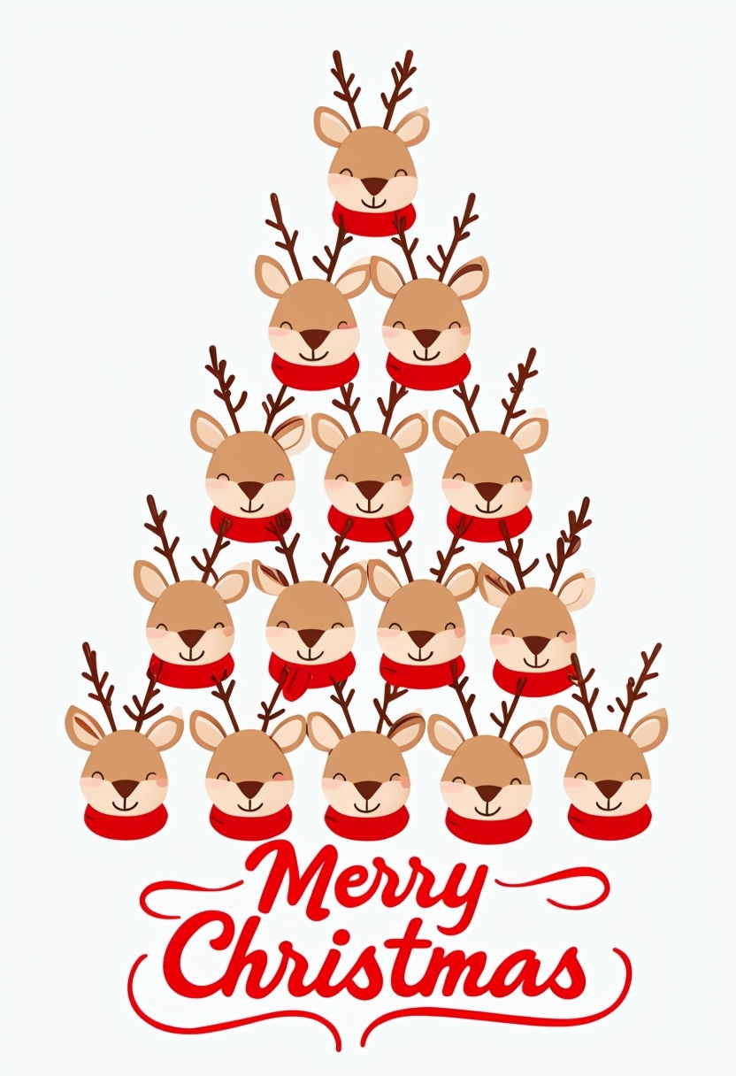 Whimsical Reindeer Christmas Tree Illustration Poster