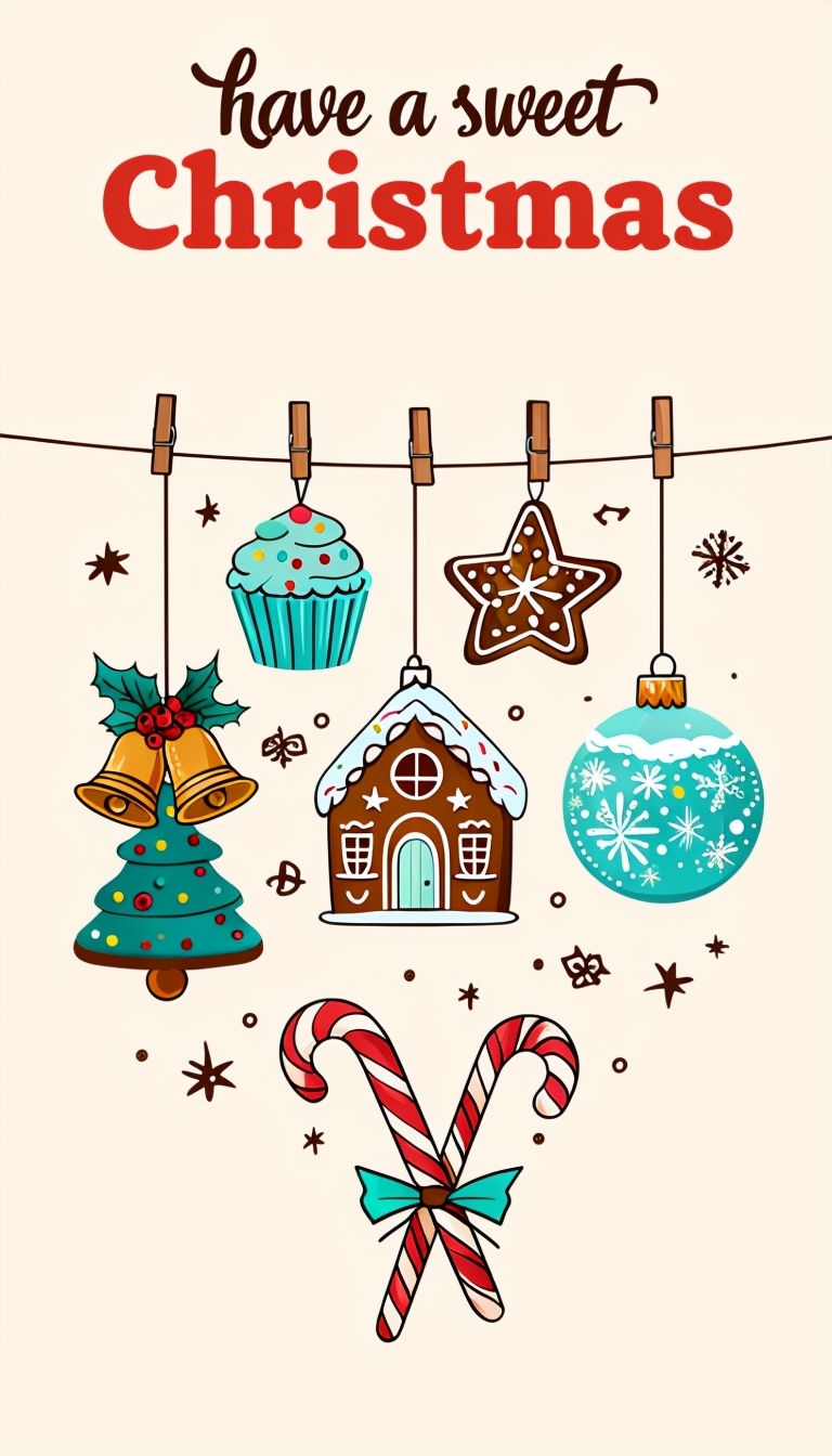 Festive Cartoon Christmas Decorations with Sweet Message Invite