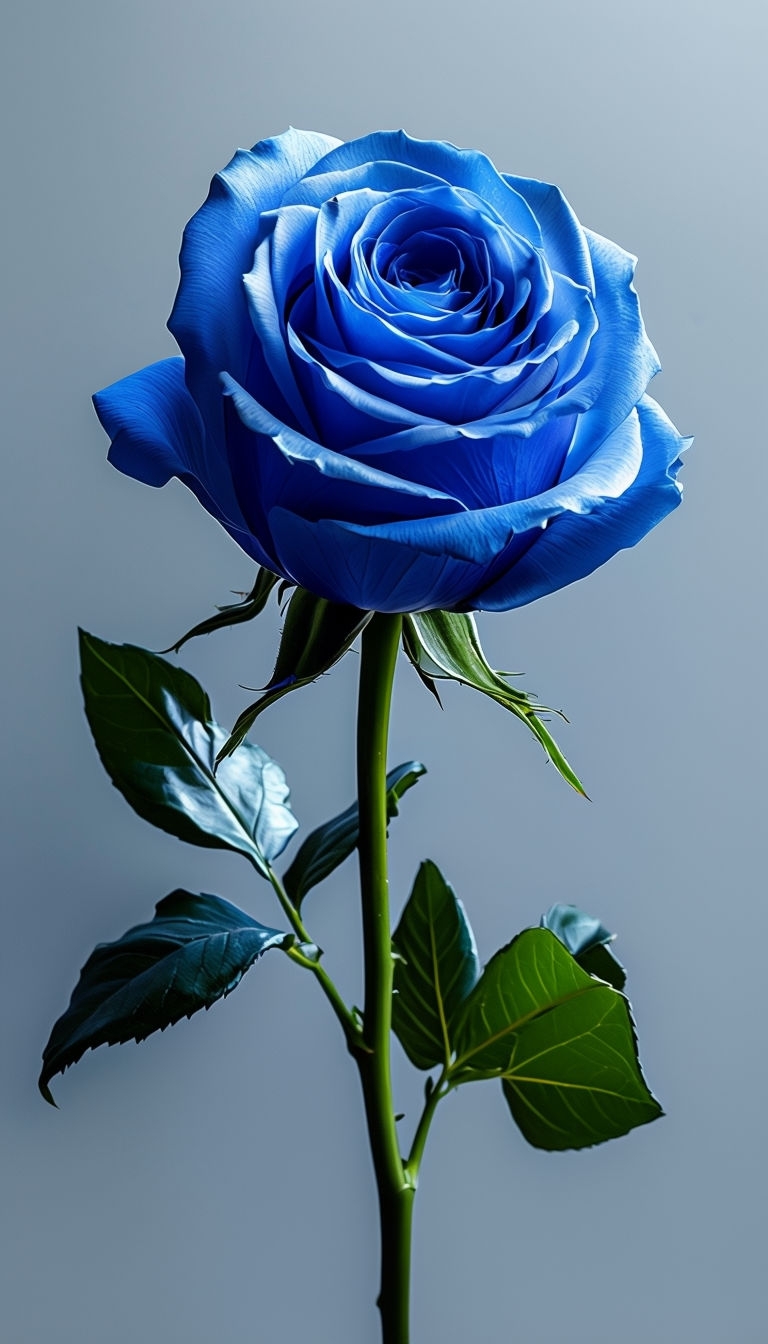 Elegant Single Blue Rose Portrait Against Light Gray Background Mobile Wallpaper