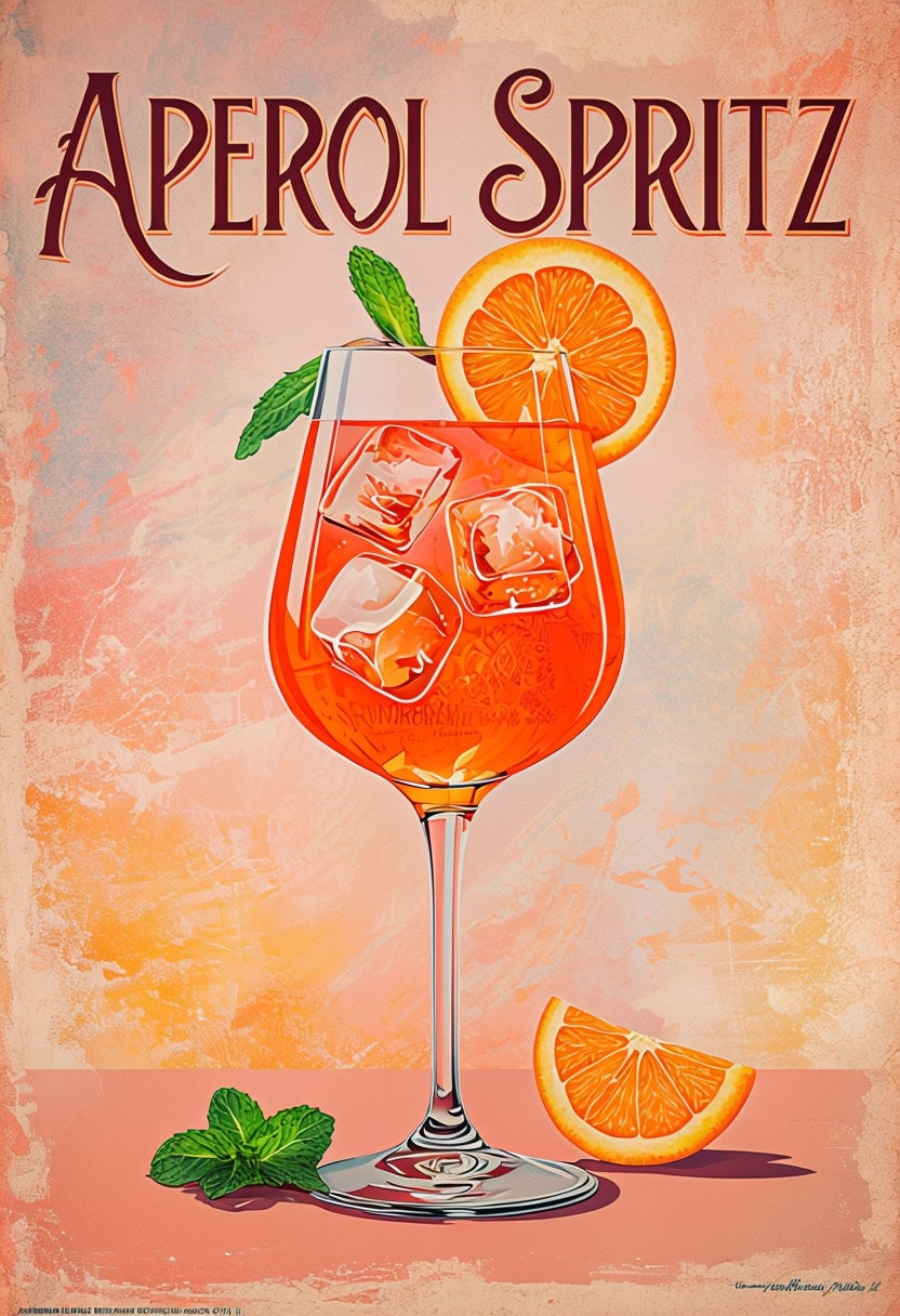 Vintage Aperol Spritz Cocktail Advertisement Poster