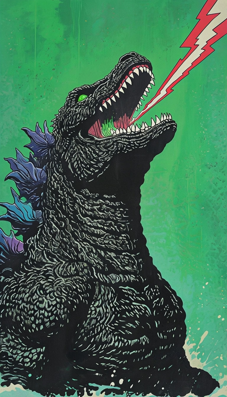 Dramatic Black Monster Illustration with Lightning Breath Mobile Wallpaper