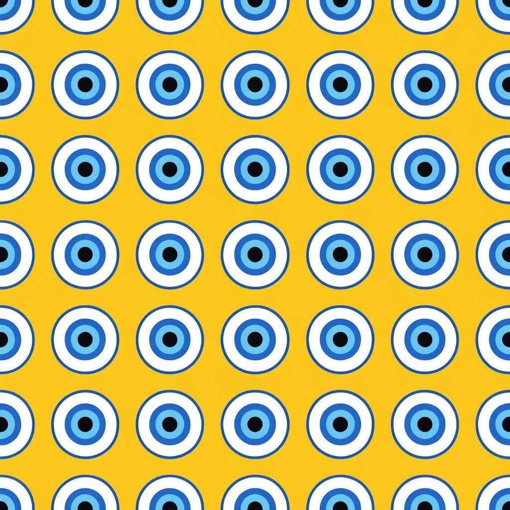 Bright Yellow Evil Eye Circular Pattern Design Seamless Pattern