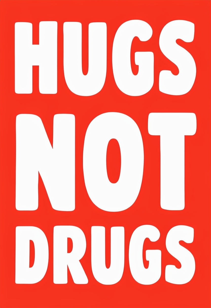 Bold Red HUGS NOT DRUGS Minimalist Typography Poster
