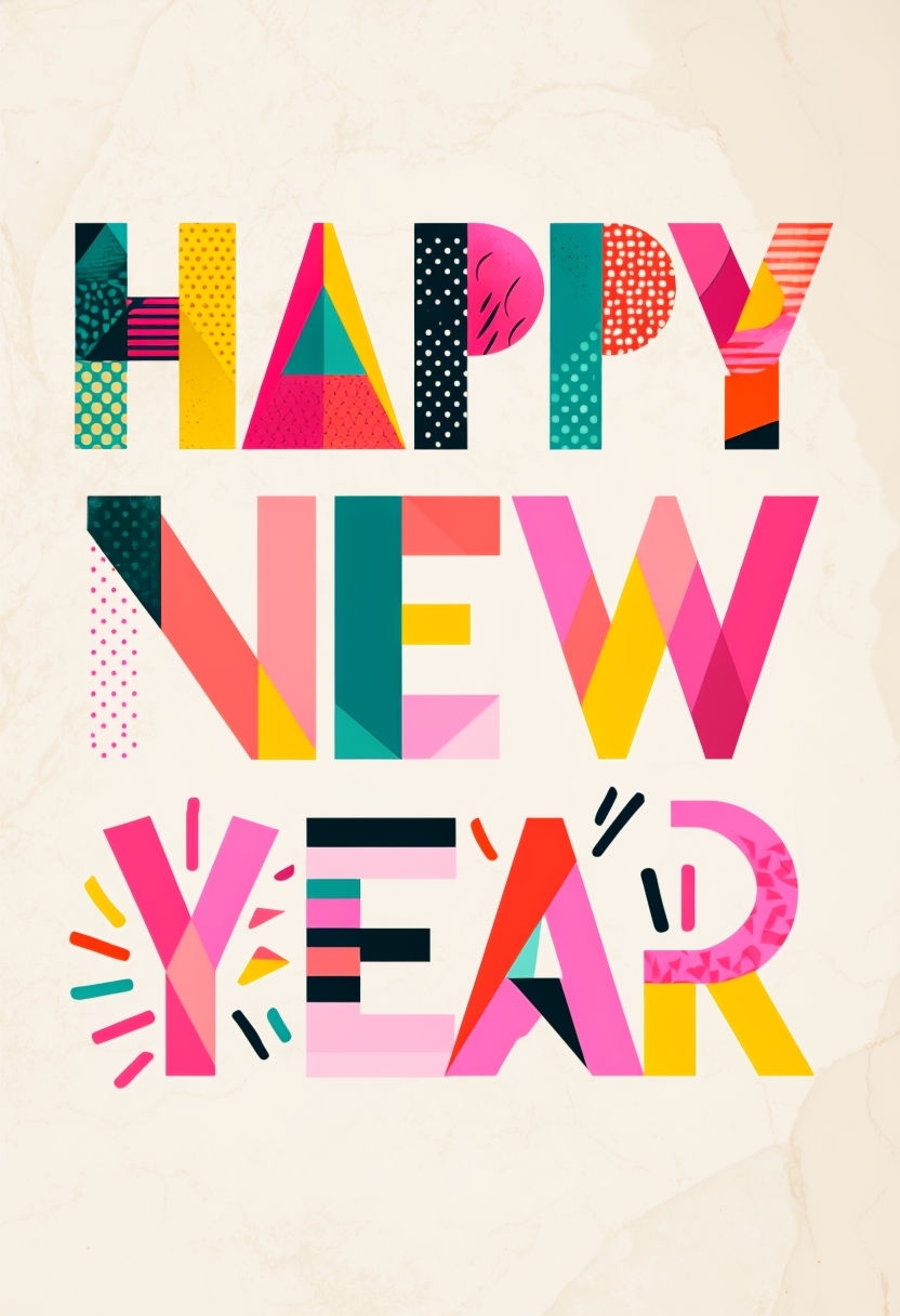 Vibrant Playful Happy New Year Graphic Design for Celebration Card