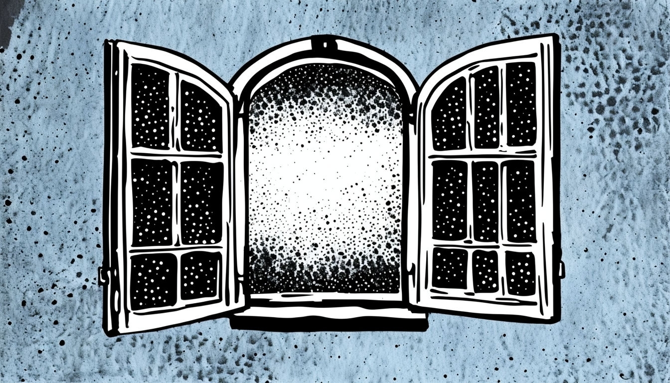 Centrally Positioned Open Window Illustration in Black and White Virtual Backgrounds