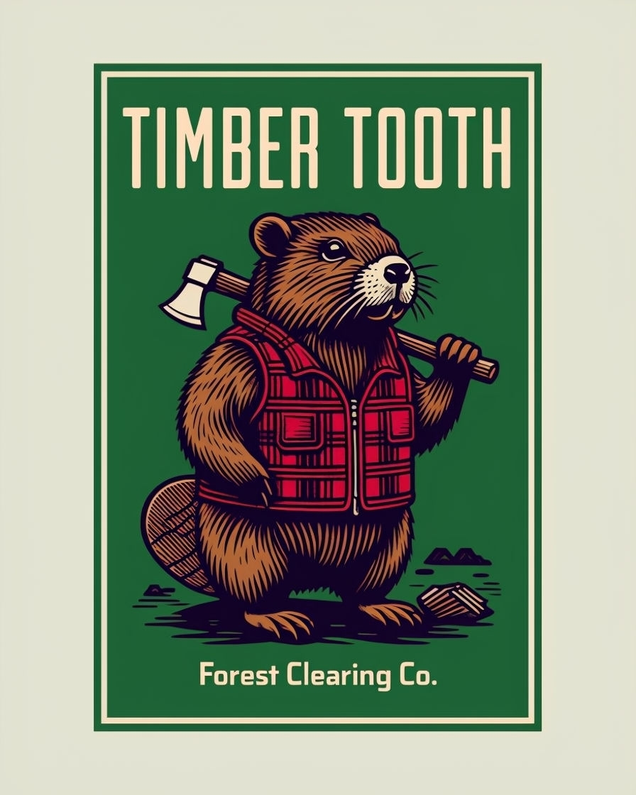 Whimsical Beaver Character with Timber Tooth Branding Poster