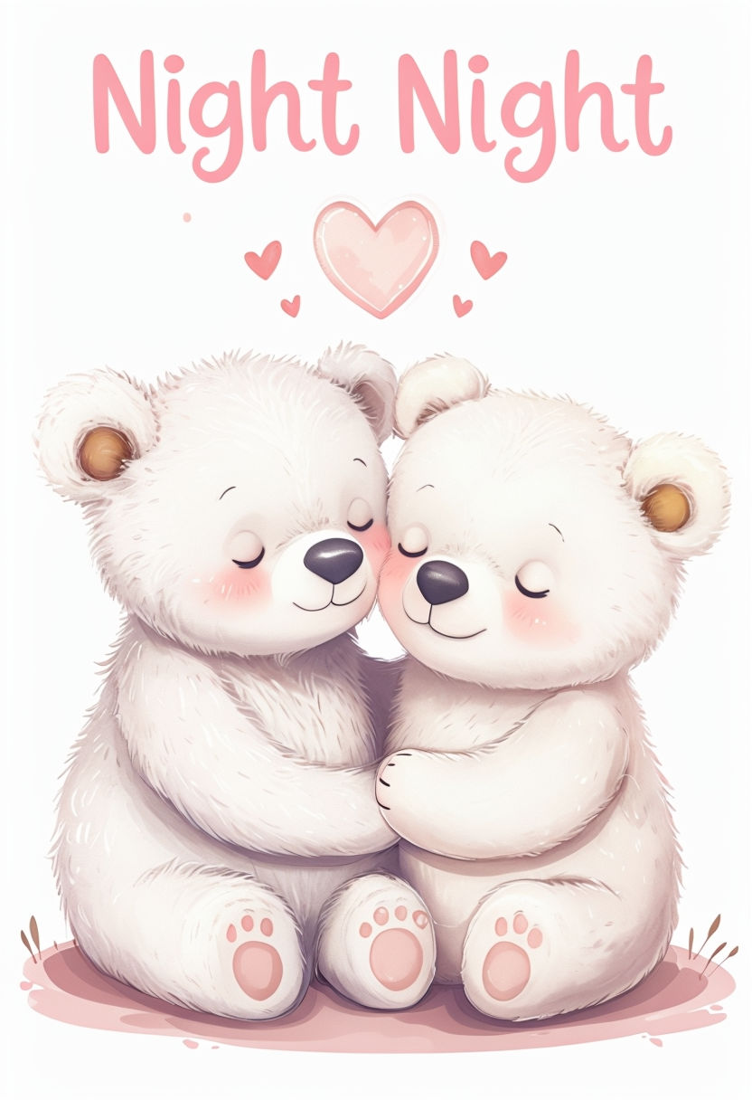 Adorable Affectionate Bears with Hearts Night Night Sticker