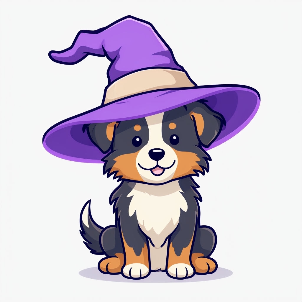 Cheerful Cartoon Border Collie Puppy in Witch Hat Sticker