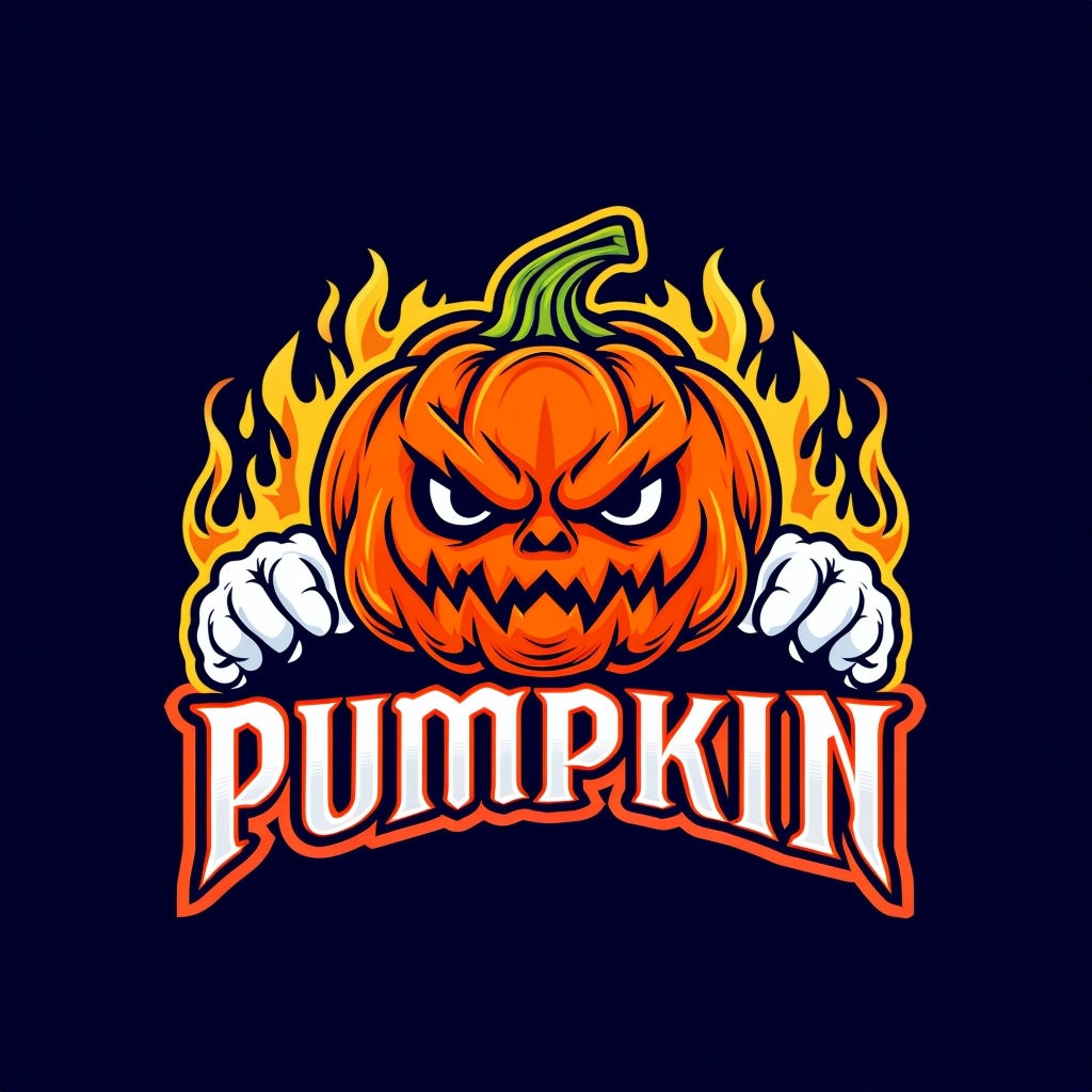 Aggressive Cartoon Pumpkin Logo with Flames T-shirt