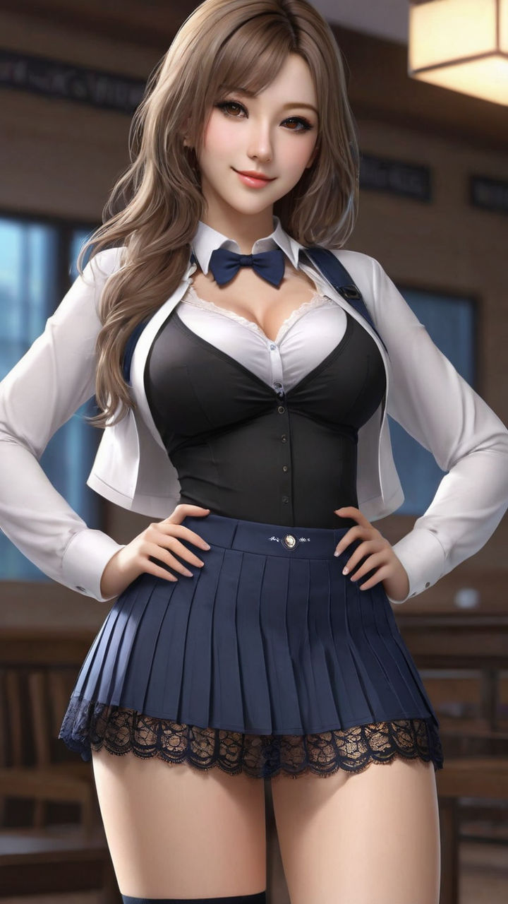 A cute anime girl with big boobs