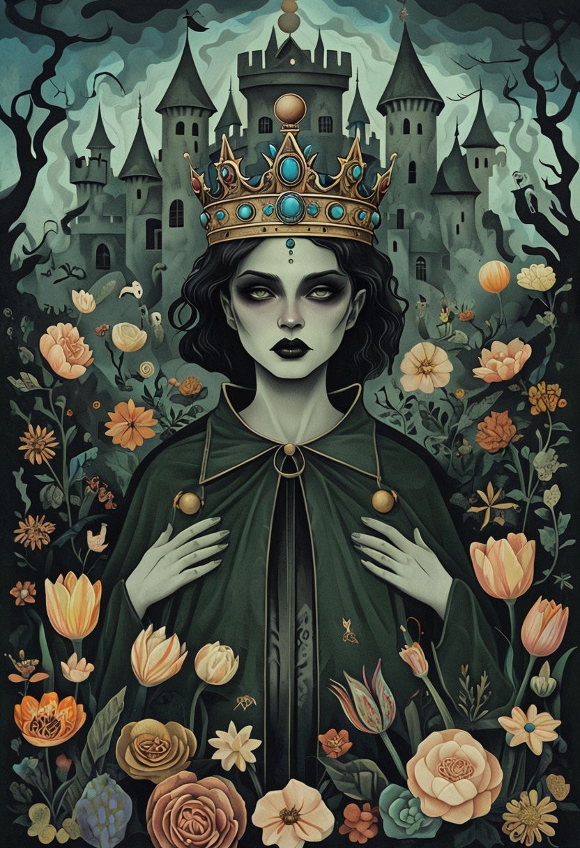 Gothic Enchanted Castle and Crowned Figure Art Poster