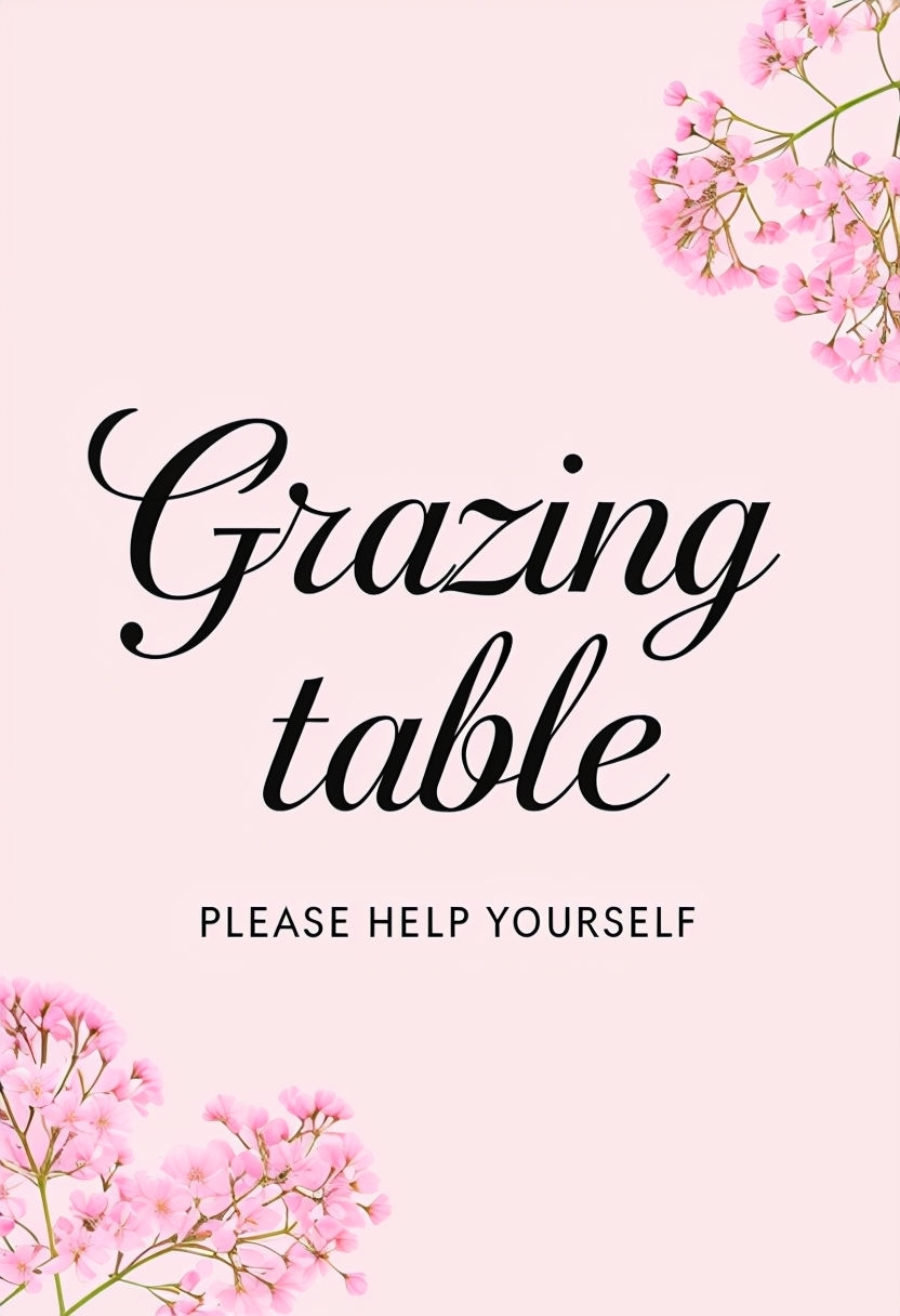 Elegant Grazing Table Invitation with Floral Accents Event Sign