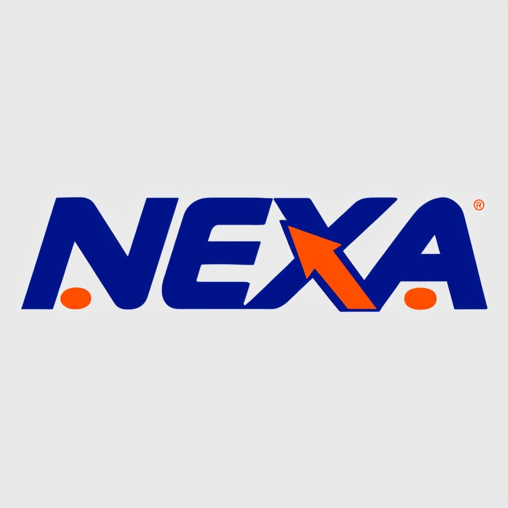 Modern Navy Blue NEXA Logo with Orange Arrow Design