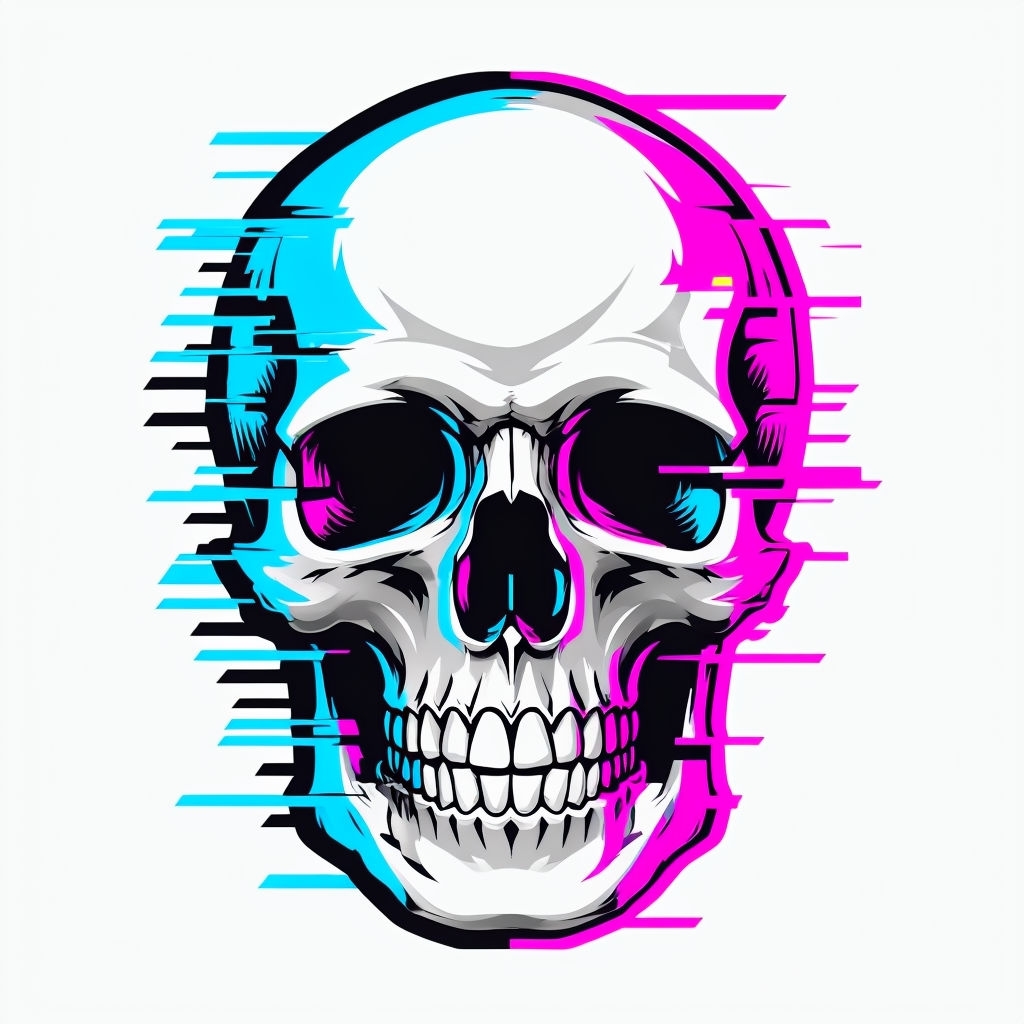 Bold Graphic Skull with Digital Glitch Effects T-shirt