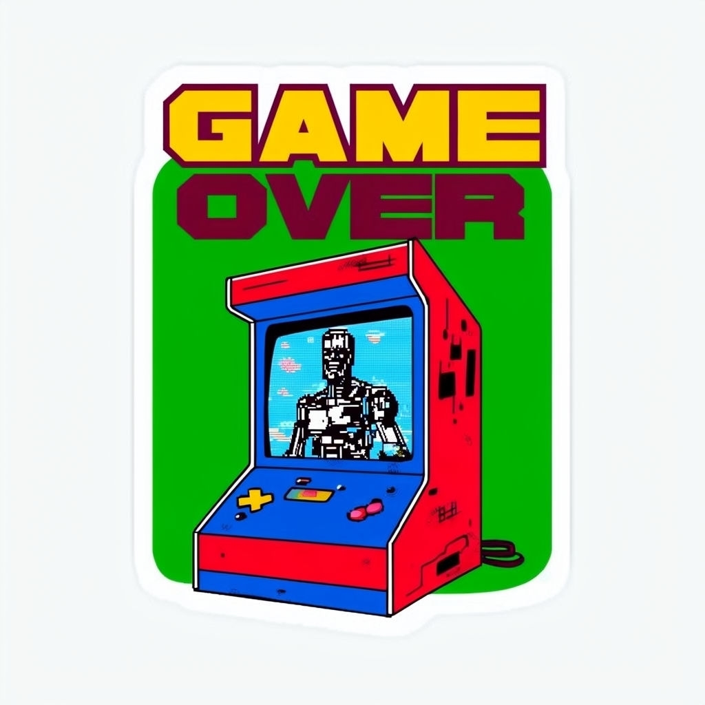 Retro Arcade Console Terminator Game Over Sticker