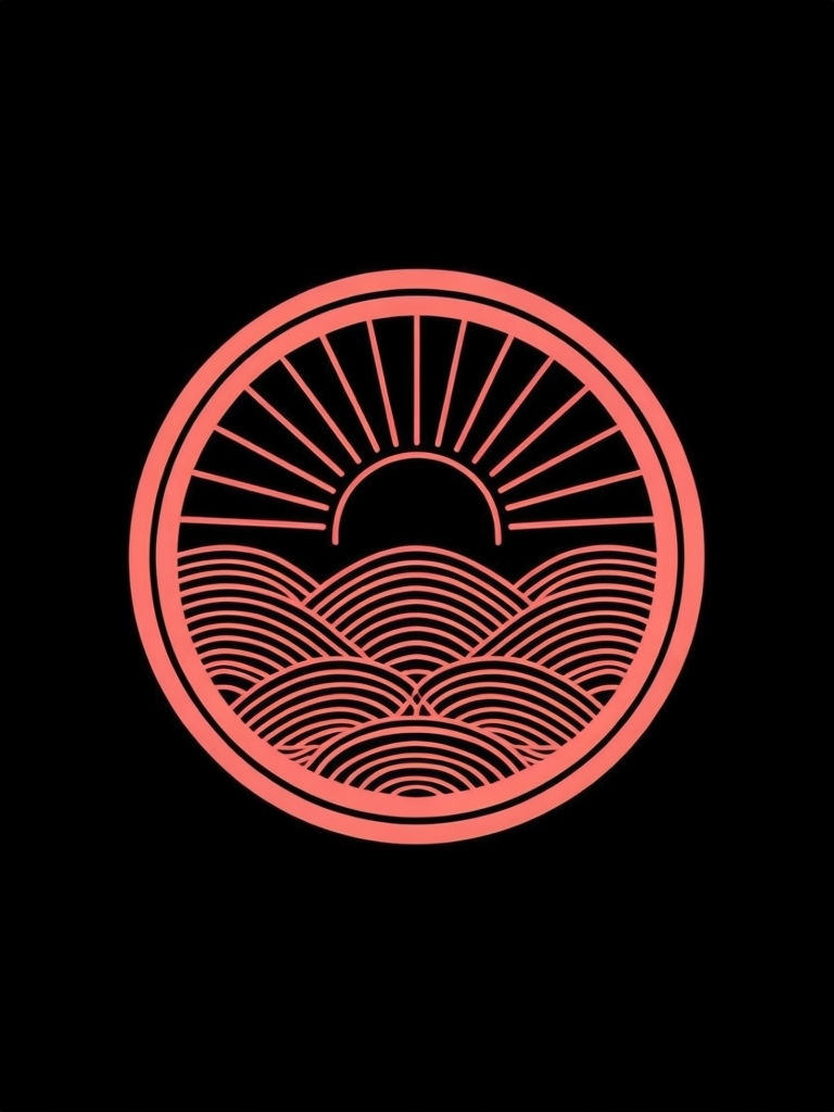 Minimalist Coral Sun and Waves Emblem T-Shirt