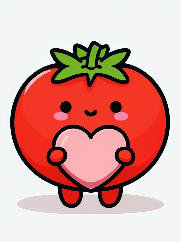 Cute Kawaii Tomato Character Holding Heart Sticker