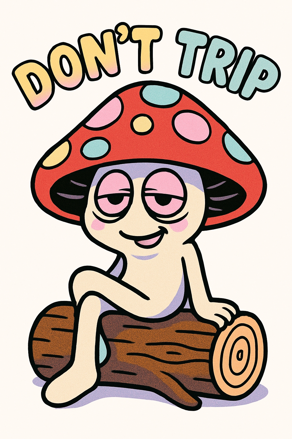 Whimsical Mushroom Character with Don't Trip Text T-Shirt