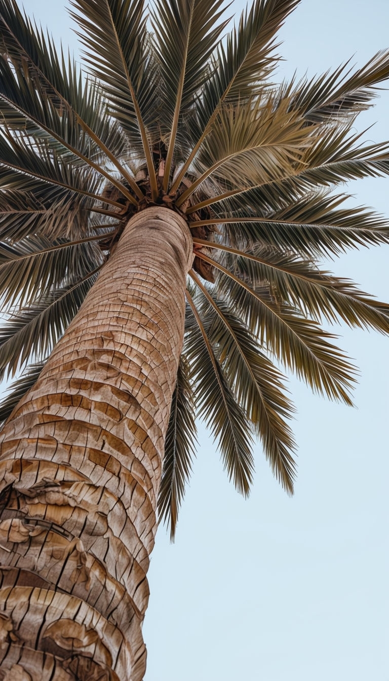 Majestic Palm Tree Perspective Against Clear Blue Sky Mobile Wallpaper