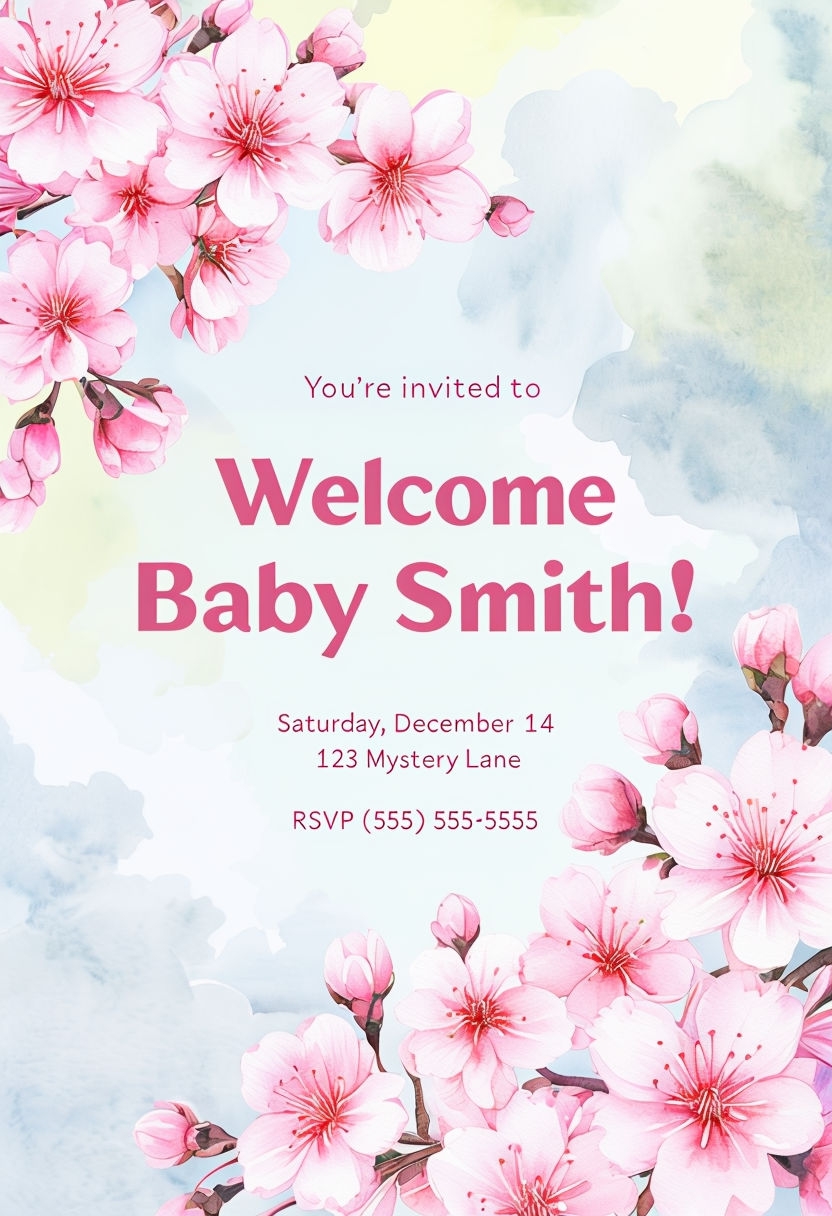 Festive Sakura Cherry Blossom Baby Shower Invitation Card