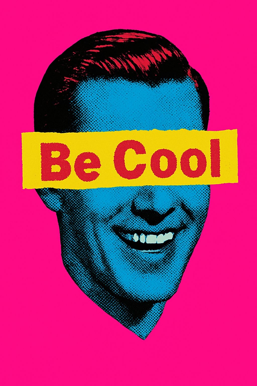 Vivid Cyan Pop Art Portrait with 'Be Cool' Banner Artwork