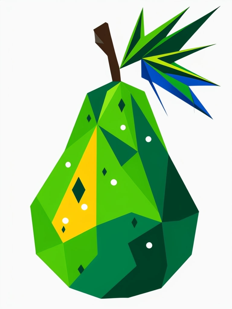 Vibrant Geometric Pear Illustration with Bold Color Segments Art