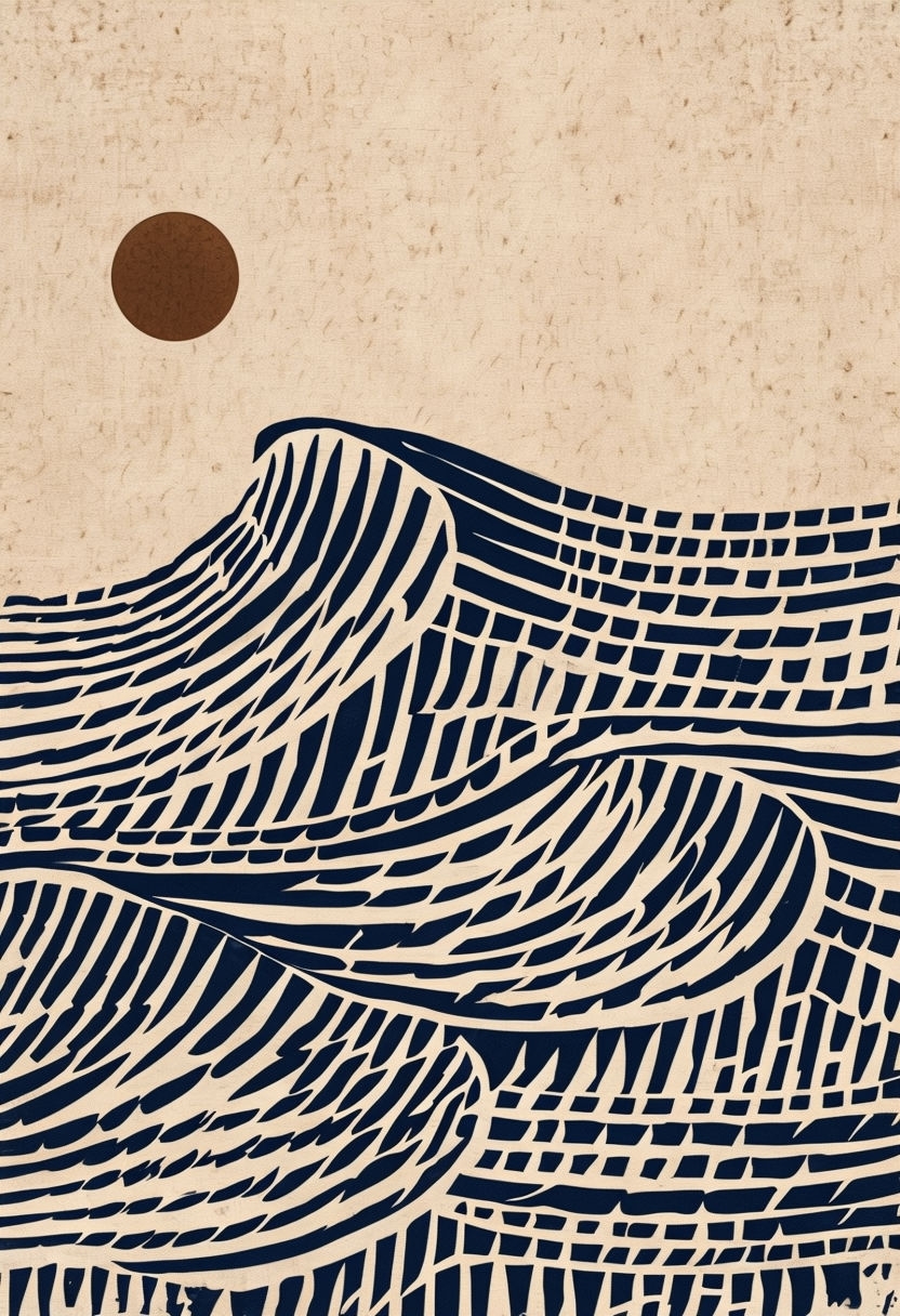 Abstract Minimalist Navy Blue Water Scene Artwork