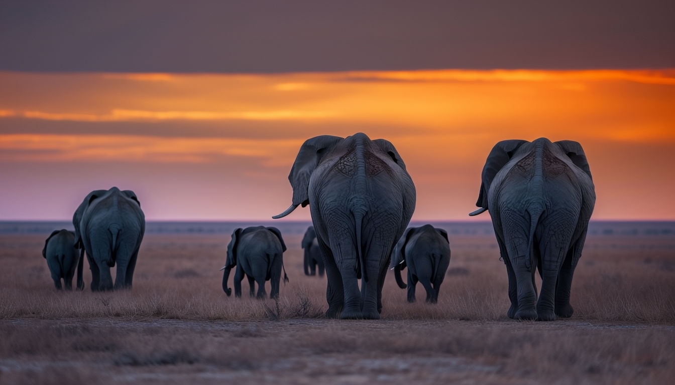 Majestic African Elephants in Twilight Virtual Background