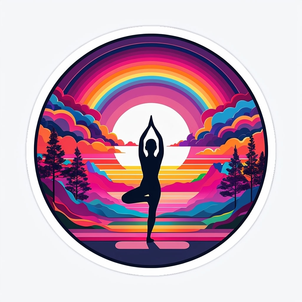 Vibrant Natarajasana Yoga Silhouette Sunset Sticker