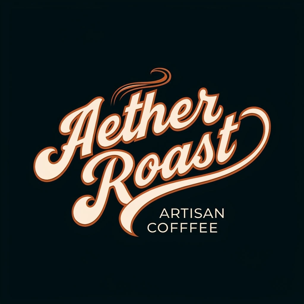 Elegant Aether Roast Artisan Coffee Logo Design on Black Background