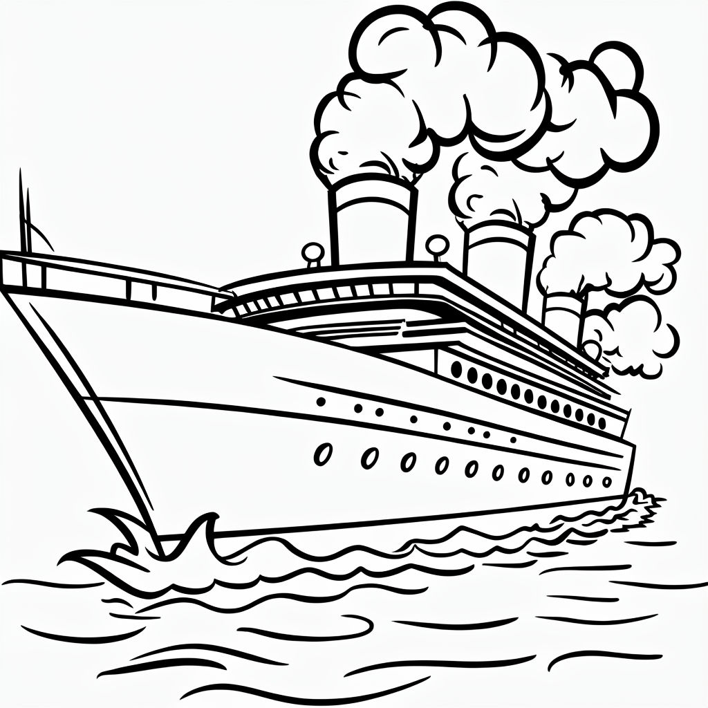 Playful Cartoon Cruise Ship Line Drawing Sticker