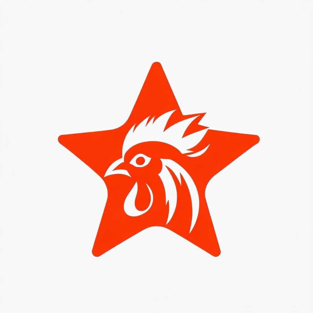 Vibrant Red Star with Rooster Silhouette Minimalist Logo