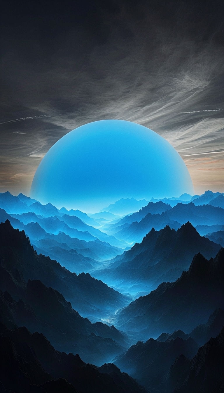 Mystical Blue Sphere Surreal Landscape Digital Art Mobile Wallpaper