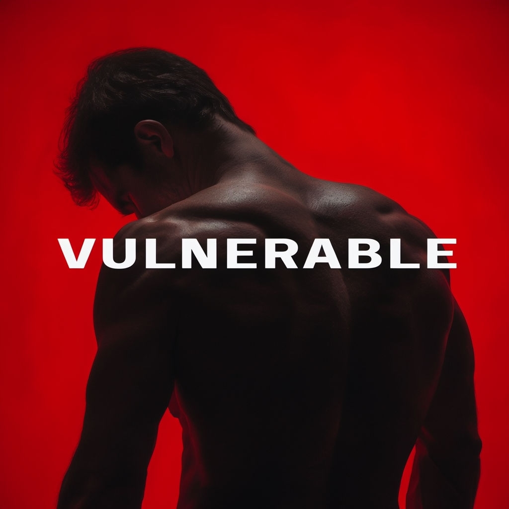Dramatic Vulnerable Male Portrait Against Vivid Red Background Spotify Album Cover