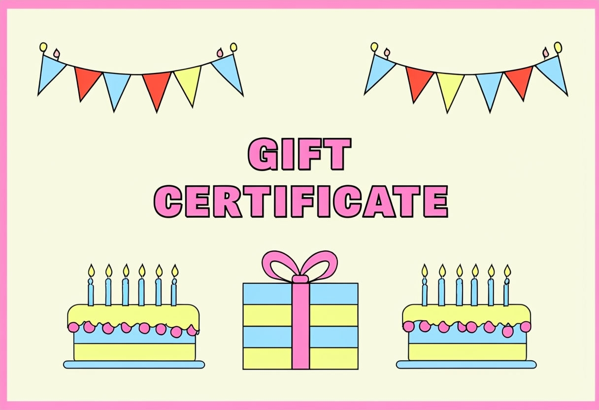 Festive Gift Certificate Cartoon with Bunting and Cakes Art