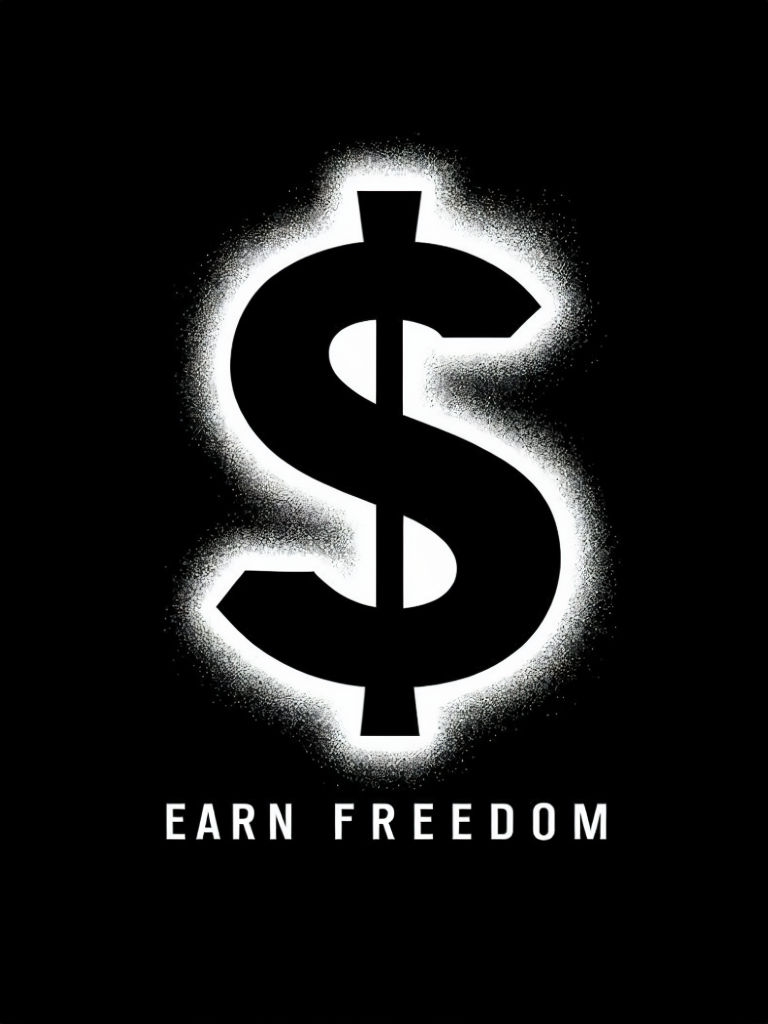 Bold Black $ Symbol Earn Freedom Minimalist T-Shirt