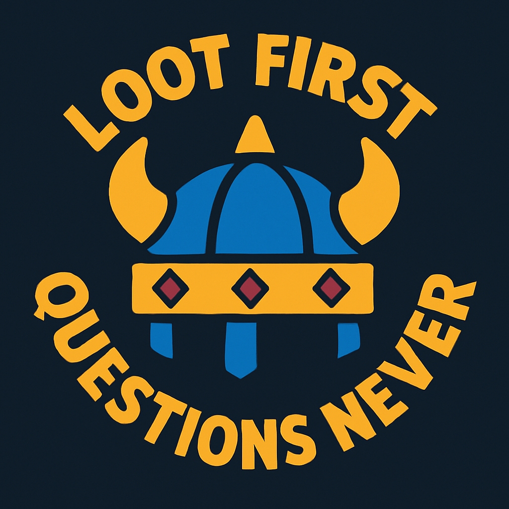 Viking Helmet Loot First Questions Never Graphic T-Shirt