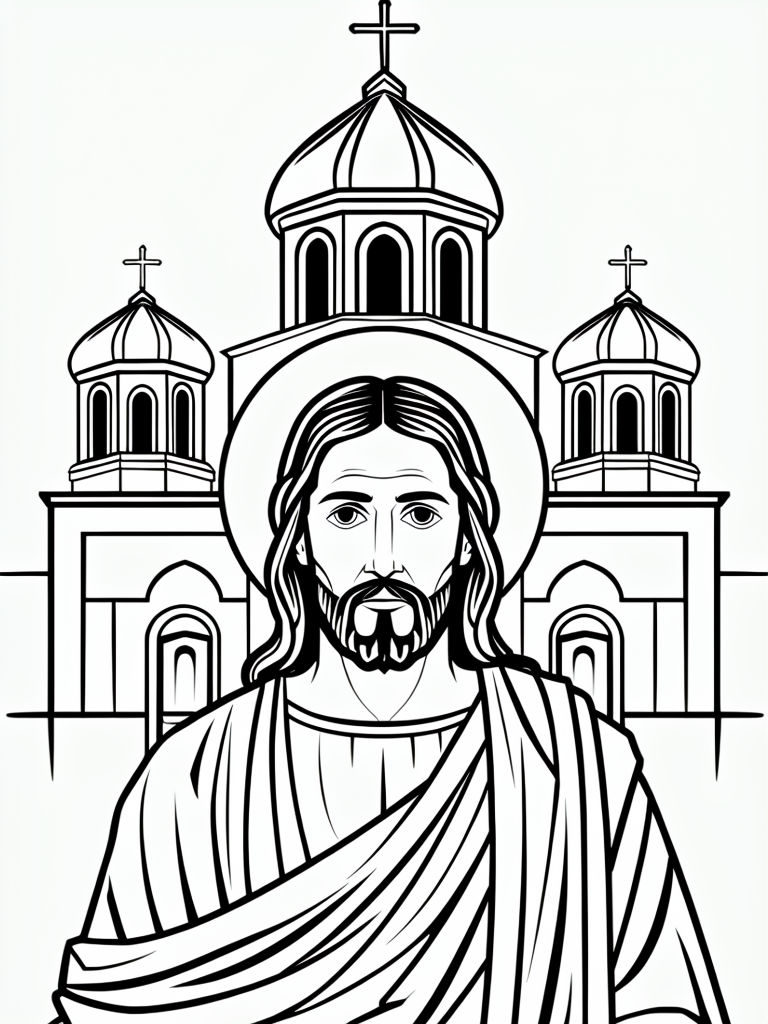 Solemn Jesus Christ Religious Scene Black and White Coloring Page