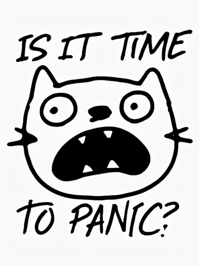 Humorous Panic Cat Face with Text ‘Is It Time to Panic?’ T-shirt