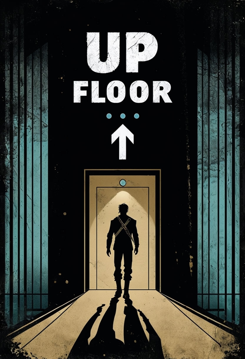 Retro Suspenseful Elevator Scene Illustration Poster