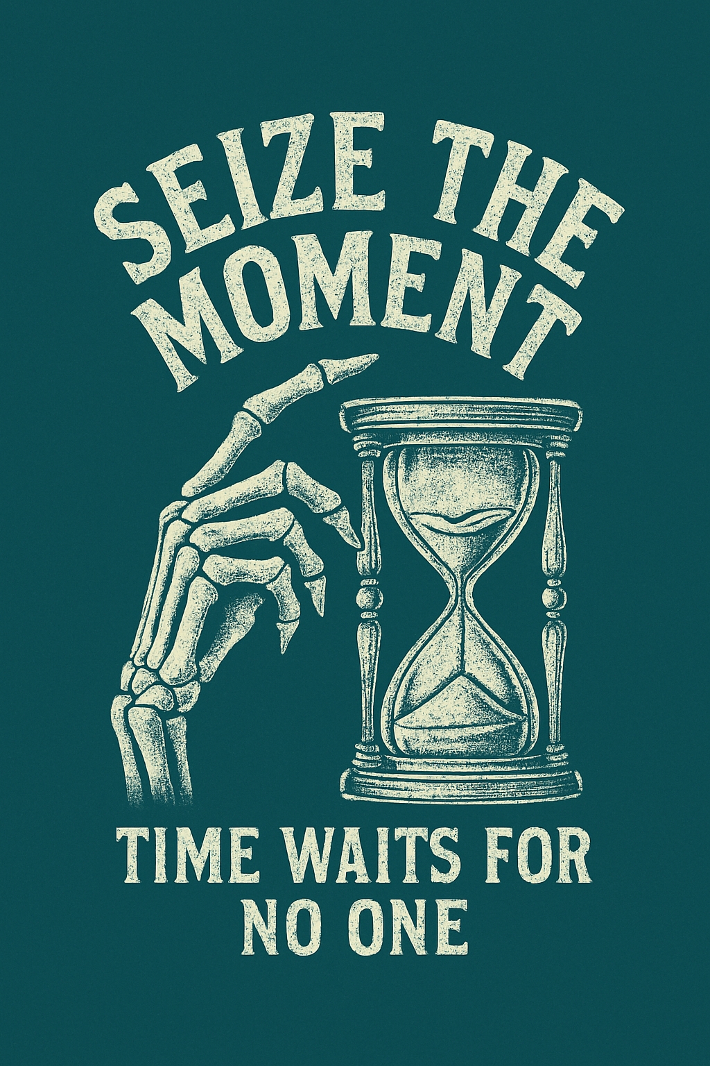 Vintage Seize the Moment Skeleton Hand Hourglass T-Shirt