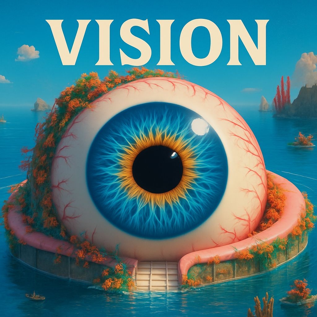 Surreal Giant Eyeball Surrounded by Nature Inspired Artwork for Spotify Album Cover