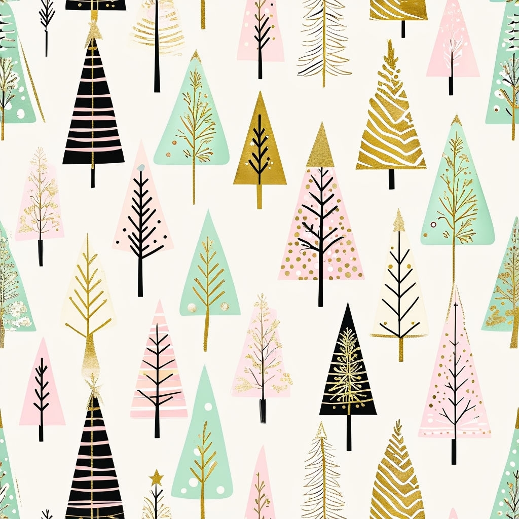 Pastel Whimsical Christmas Trees Seamless Pattern Design