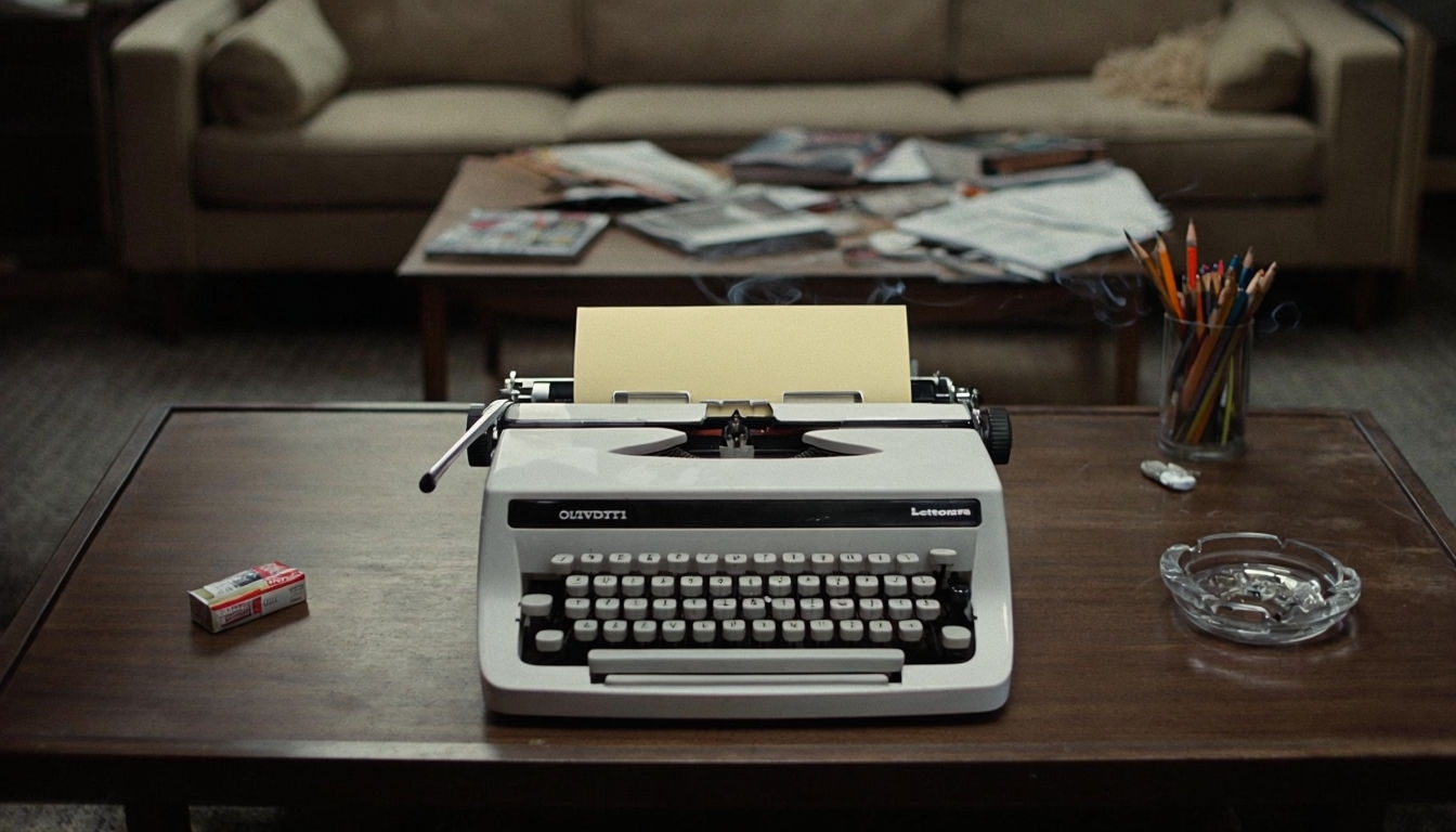 Nostalgic 1960s New York Living Room with Vintage Typewriter Art