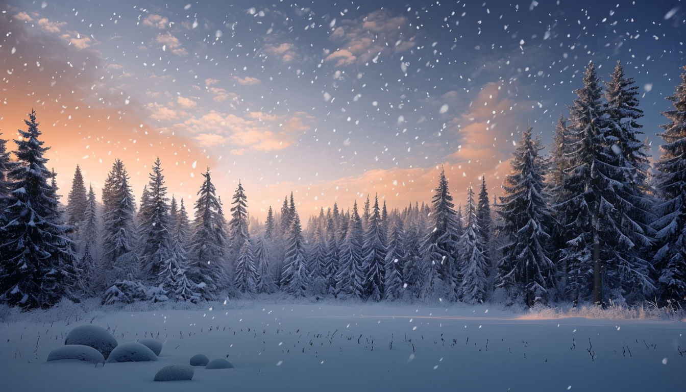 Tranquil Snow-Covered Forest Landscape at Sunrise Poster