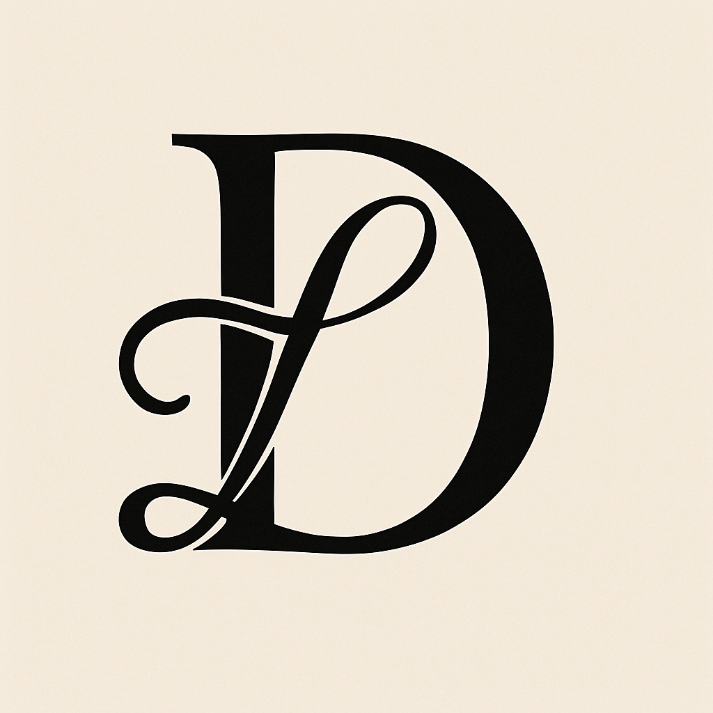Elegant Black Serif D with Cursive L on Beige Background Monogram